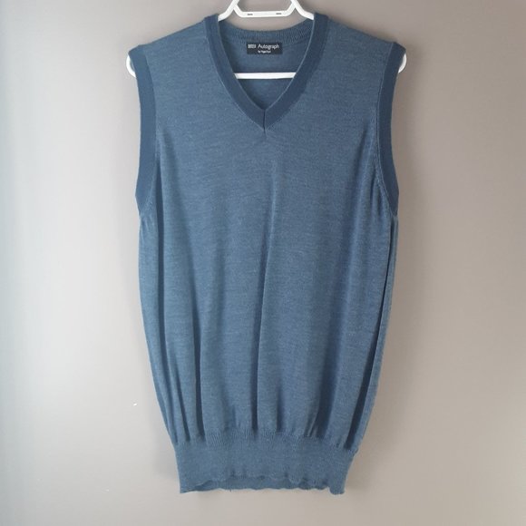 Marks & Spencer Men's Merino Wool V-neck Denim Blue Vest | Medium - Picture 1 of 11